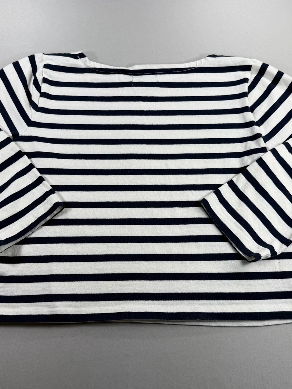 J.Crew Classic Fit L Navy White Striped Boatneck Long Sleeve Cotton Top Costal
